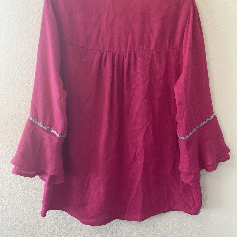 Savanna Jane Tunic Top Women's Small Magenta Embroidered Bell Sleeve Boho - Picture 15 of 16